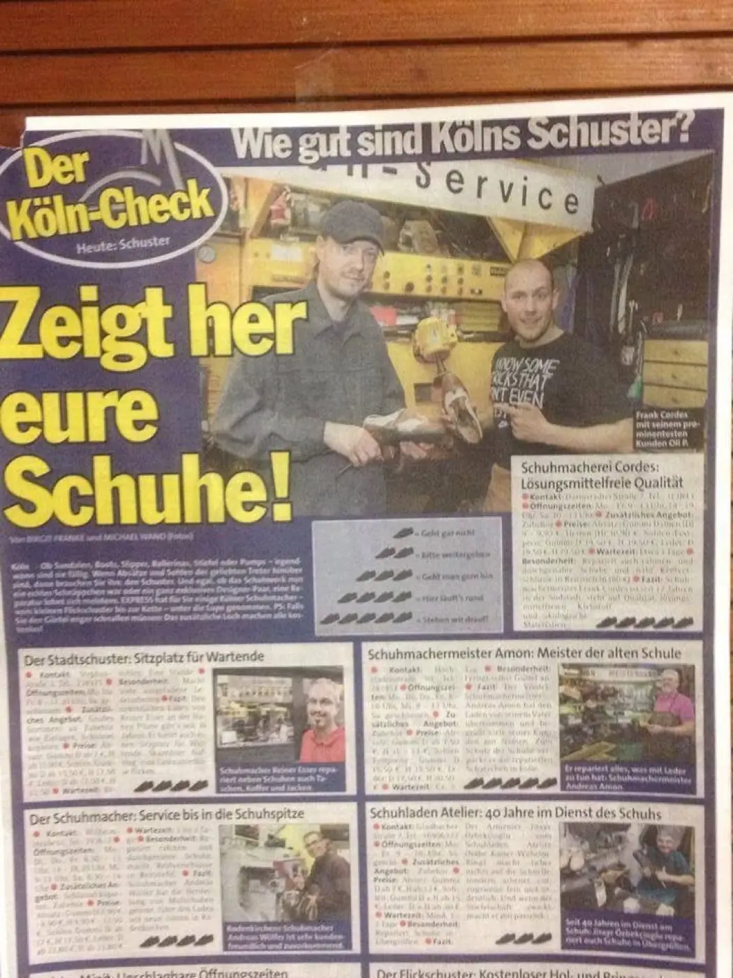 Zeitungsartikel „Der Köln-Check: Zeigt her eure Schuhe“ mit der Schuhmacherei Cordes